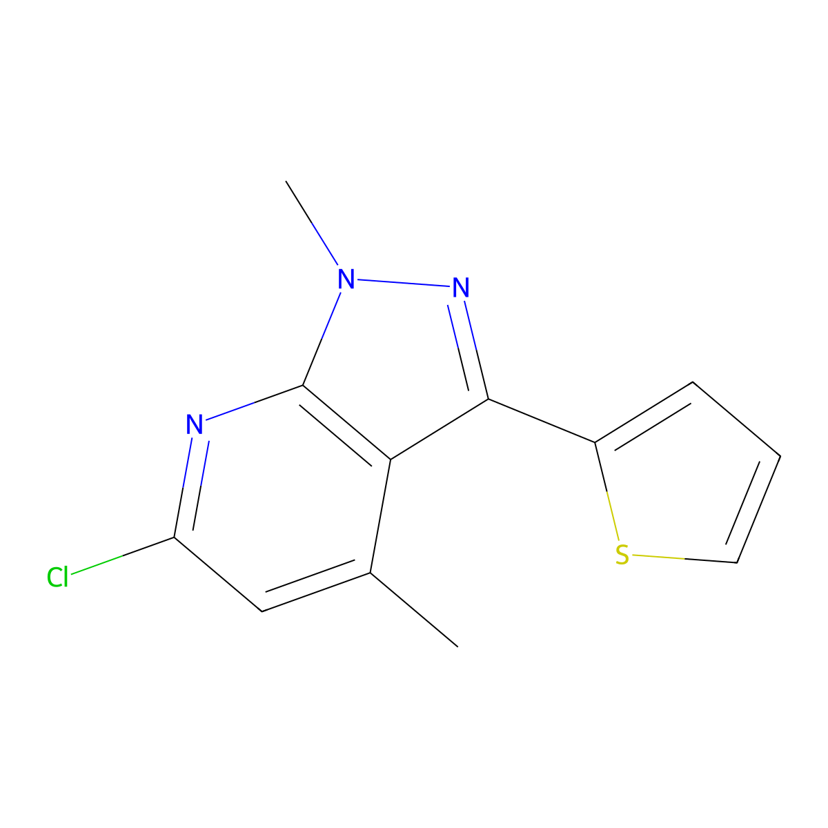 6-Chloro-1,4-dimethyl-3-(2-thienyl)-1H-pyrazolo[3,4-b]pyridine molecular structure, CAS 650592-18-0