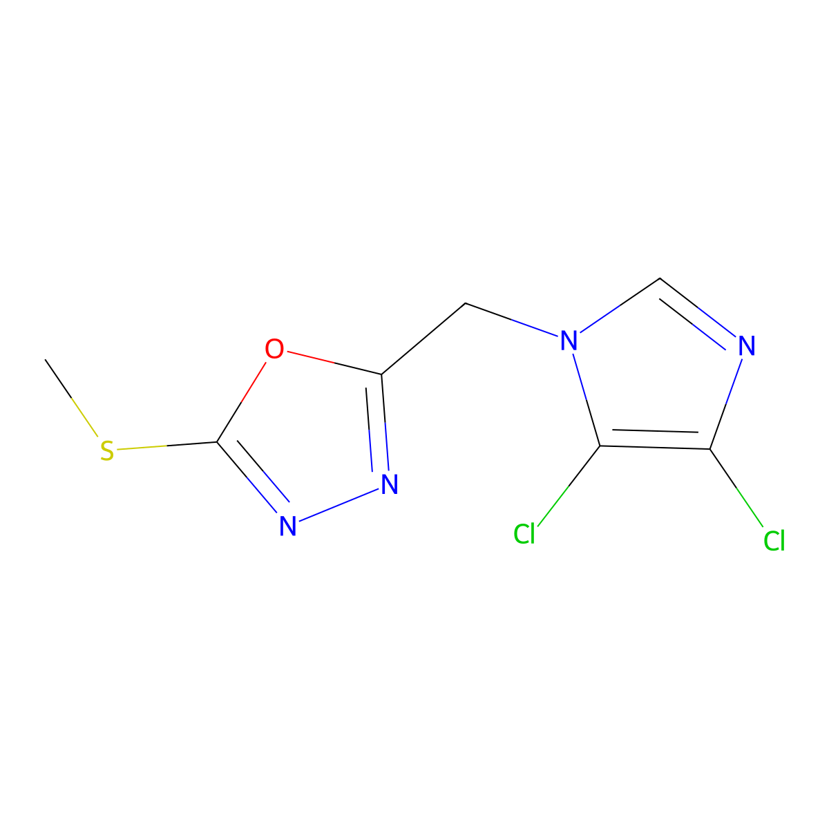 2-[(4,5-dichloro-1H-imidazol-1-yl)methyl]-5-(methylthio)-1,3,4-oxadiazole molecular structure, CAS 650592-52-2