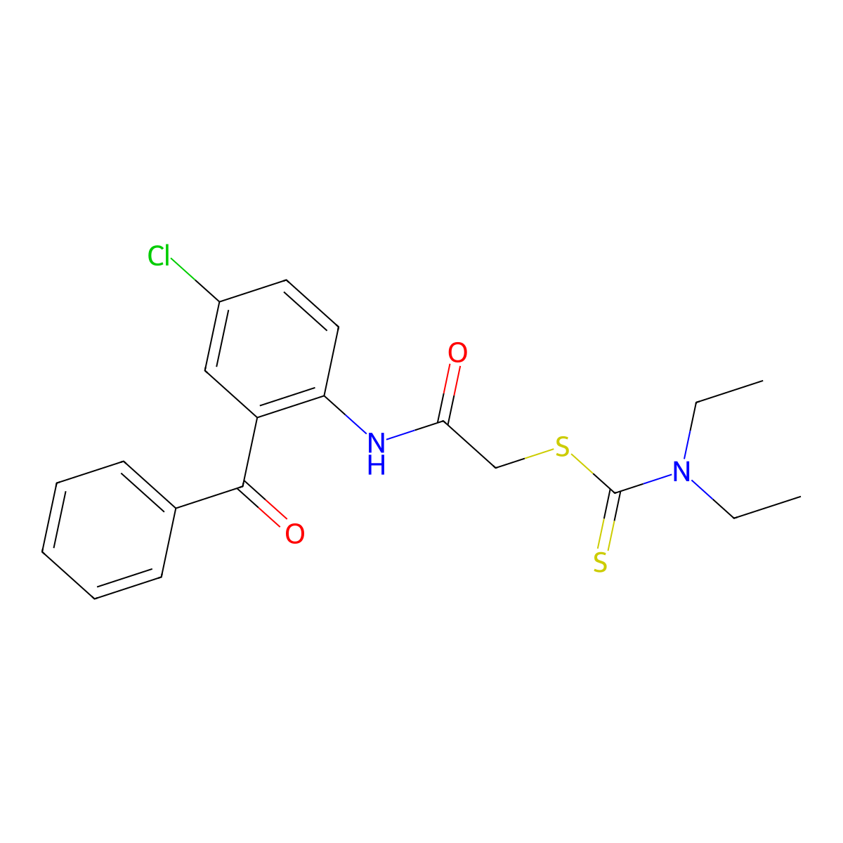 2-{[4-Chloro-2-(phenylcarbonyl)phenyl]amino}-2-oxoethyl diethylcarbamodithioate molecular structure, CAS 650592-65-7