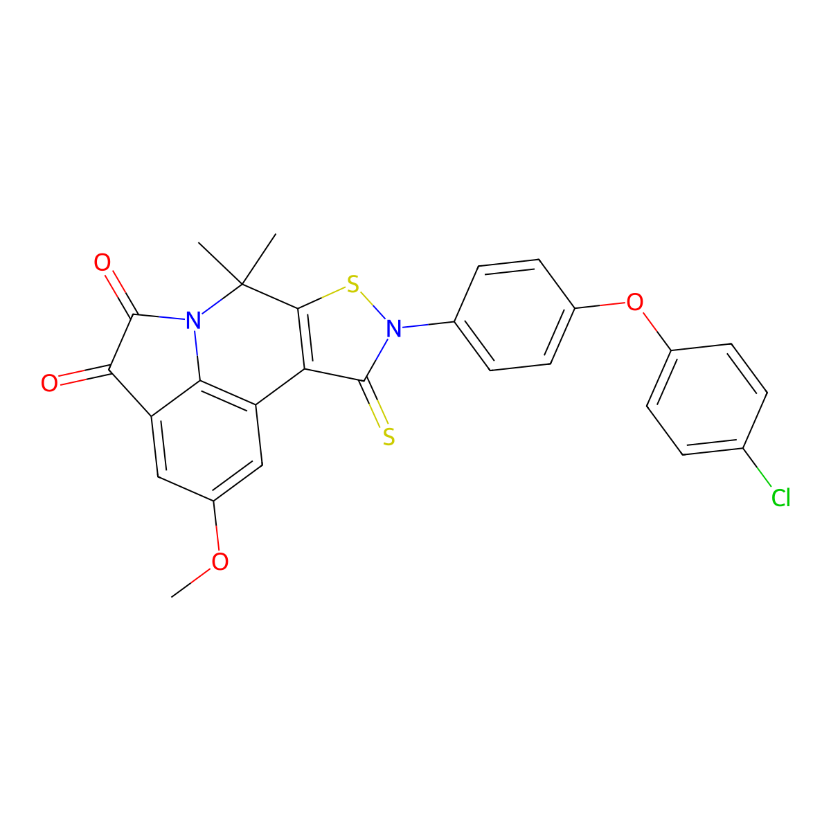 9-[4-(4-chlorophenoxy)phenyl]-2-methoxy-7,7-dimethyl-10-thioxo-9,10-dihydro-7H-isothiazolo[5,4-c]pyrrolo[3,2,1-ij]quinoline-4,5-dione molecular structure, CAS 650592-67-9