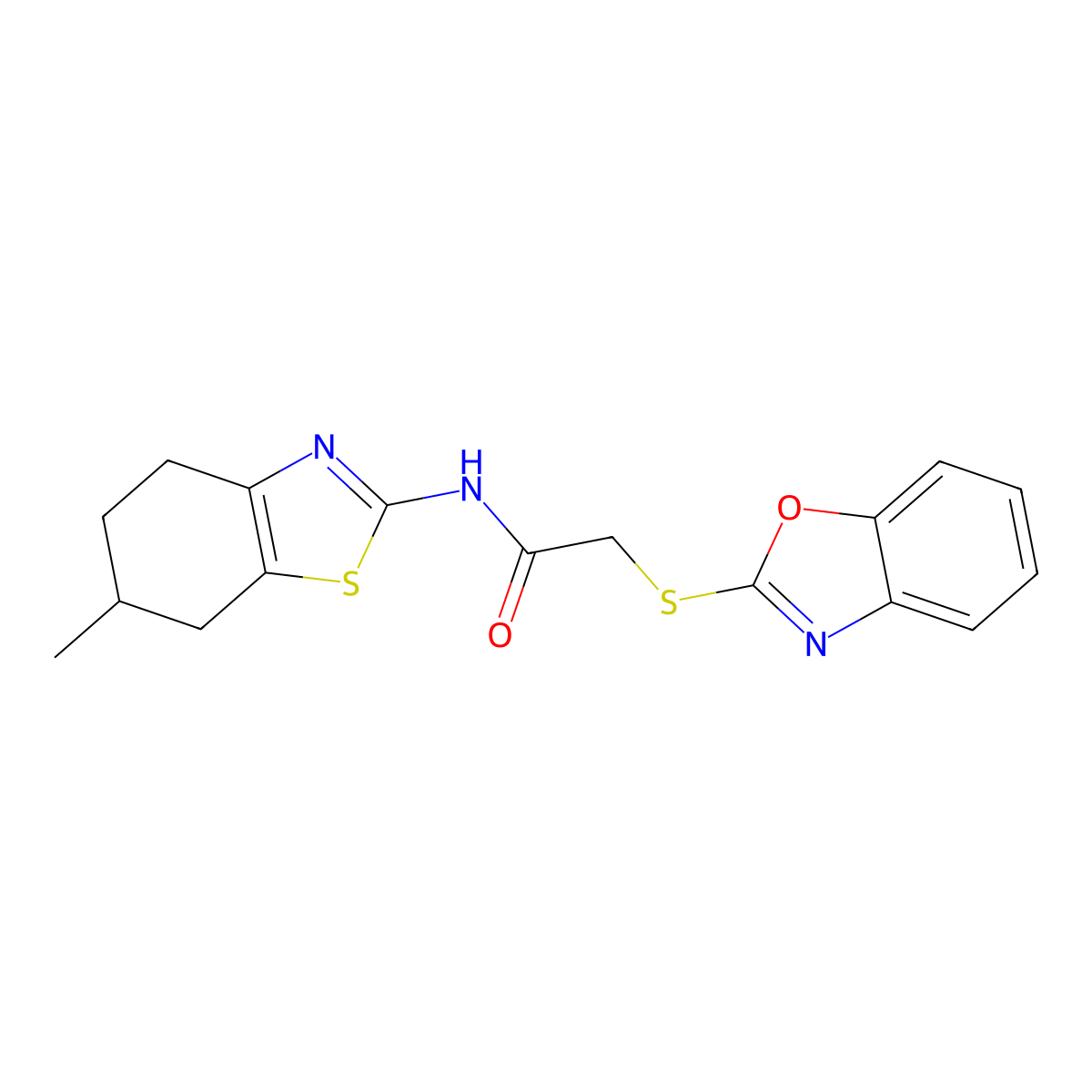 2-(1,3-benzoxazol-2-ylsulfanyl)-N-(6-methyl-4,5,6,7-tetrahydro-1,3-benzothiazol-2-yl)acetamide molecular structure, CAS 650592-70-4