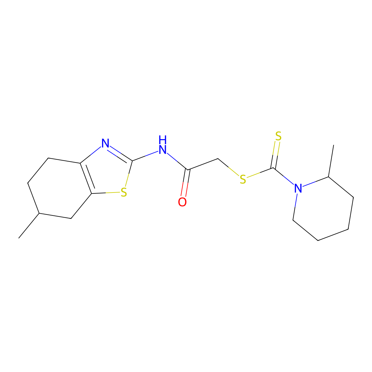 2-[(6-Methyl-4,5,6,7-tetrahydro-1,3-benzothiazol-2-yl)amino]-2-oxoethyl 2-methylpiperidine-1-carbodithioate molecular structure, CAS 650592-74-8