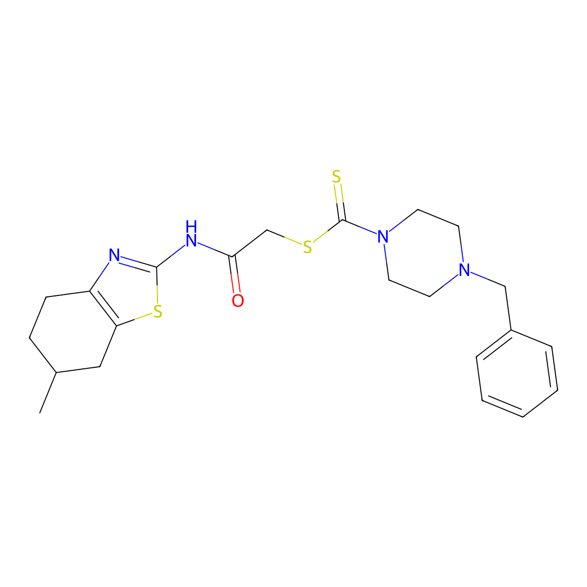 2-[(6-Methyl-4,5,6,7-tetrahydro-1,3-benzothiazol-2-yl)amino]-2-oxoethyl 4-benzylpiperazine-1-carbodithioate molecular structure, CAS 650592-75-9