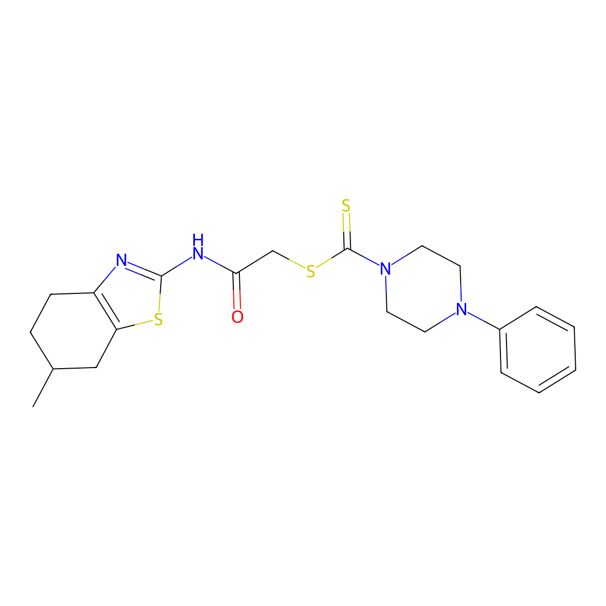 2-[(6-Methyl-4,5,6,7-tetrahydro-1,3-benzothiazol-2-yl)amino]-2-oxoethyl 4-phenylpiperazine-1-carbodithioate molecular structure, CAS 650592-76-0