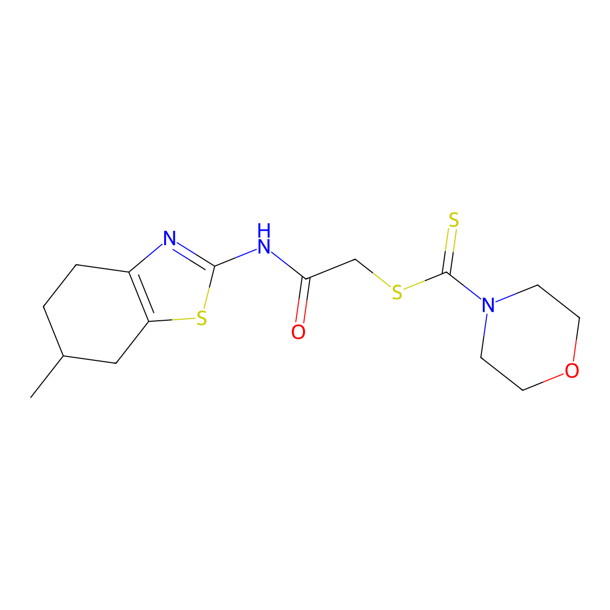 2-[(6-Methyl-4,5,6,7-tetrahydro-1,3-benzothiazol-2-yl)amino]-2-oxoethyl morpholine-4-carbodithioate molecular structure, CAS 650592-77-1