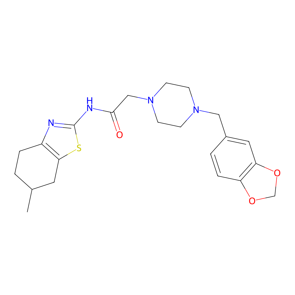 2-[4-(1,3-benzodioxol-5-ylmethyl)piperazin-1-yl]-N-(6-methyl-4,5,6,7-tetrahydro-1,3-benzothiazol-2-yl)acetamide molecular structure, CAS 650592-81-7