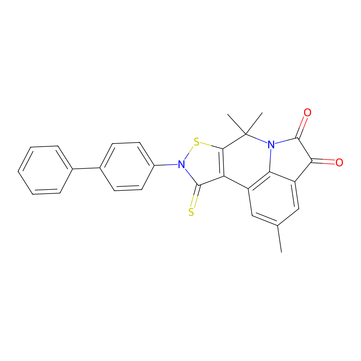 9-(biphenyl-4-yl)-2,7,7-trimethyl-10-thioxo-9,10-dihydro-7H-pyrrolo[3,2,1-ij][1,2]thiazolo[5,4-c]quinoline-4,5-dione molecular structure, CAS 650592-89-5