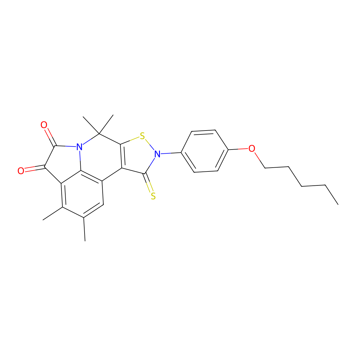 2,3,7,7-tetramethyl-9-[4-(pentyloxy)phenyl]-10-thioxo-9,10-dihydro-7H-isothiazolo[5,4-c]pyrrolo[3,2,1-ij]quinoline-4,5-dione molecular structure, CAS 650592-90-8