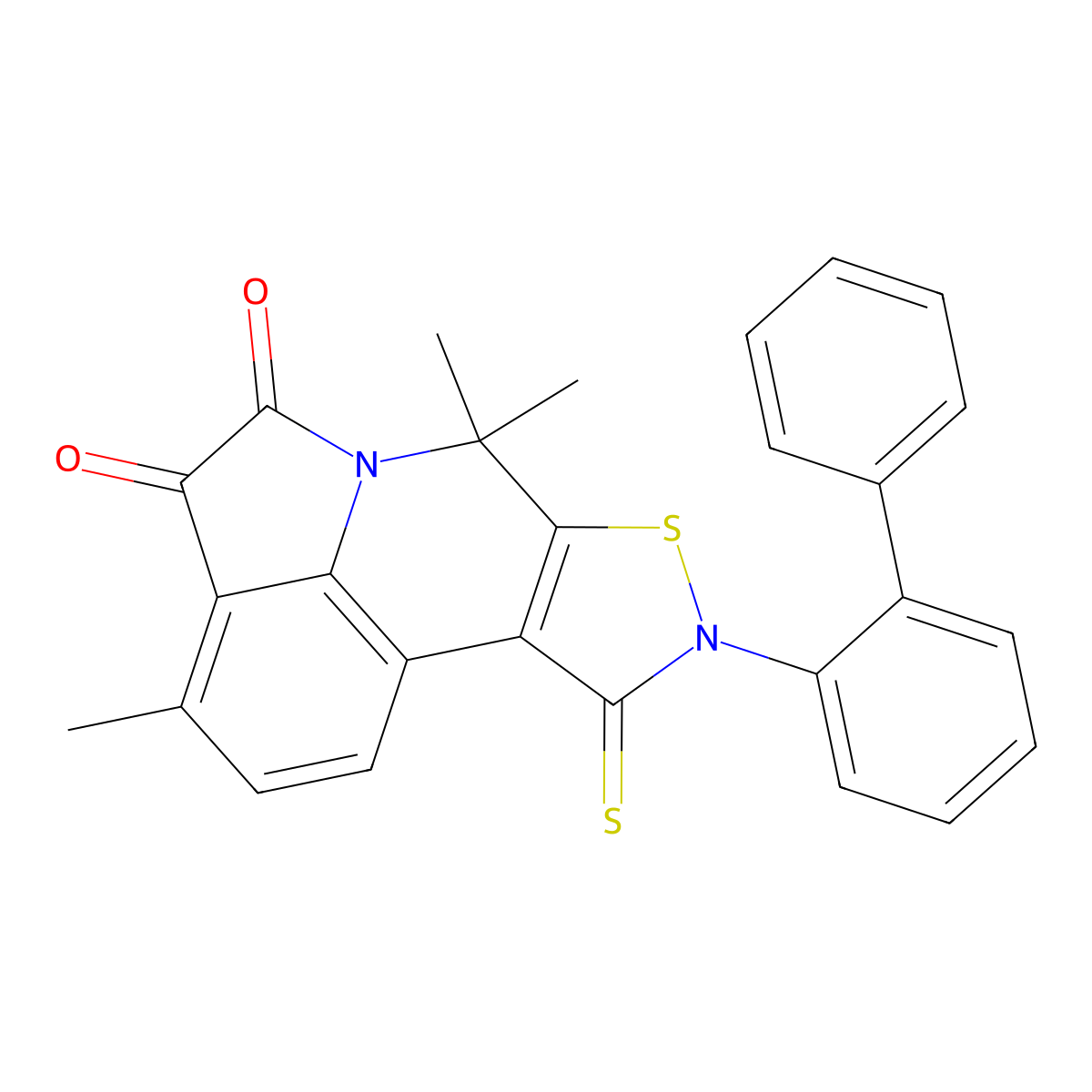 9-(biphenyl-2-yl)-3,7,7-trimethyl-10-thioxo-9,10-dihydro-7H-pyrrolo[3,2,1-ij][1,2]thiazolo[5,4-c]quinoline-4,5-dione molecular structure, CAS 650592-91-9