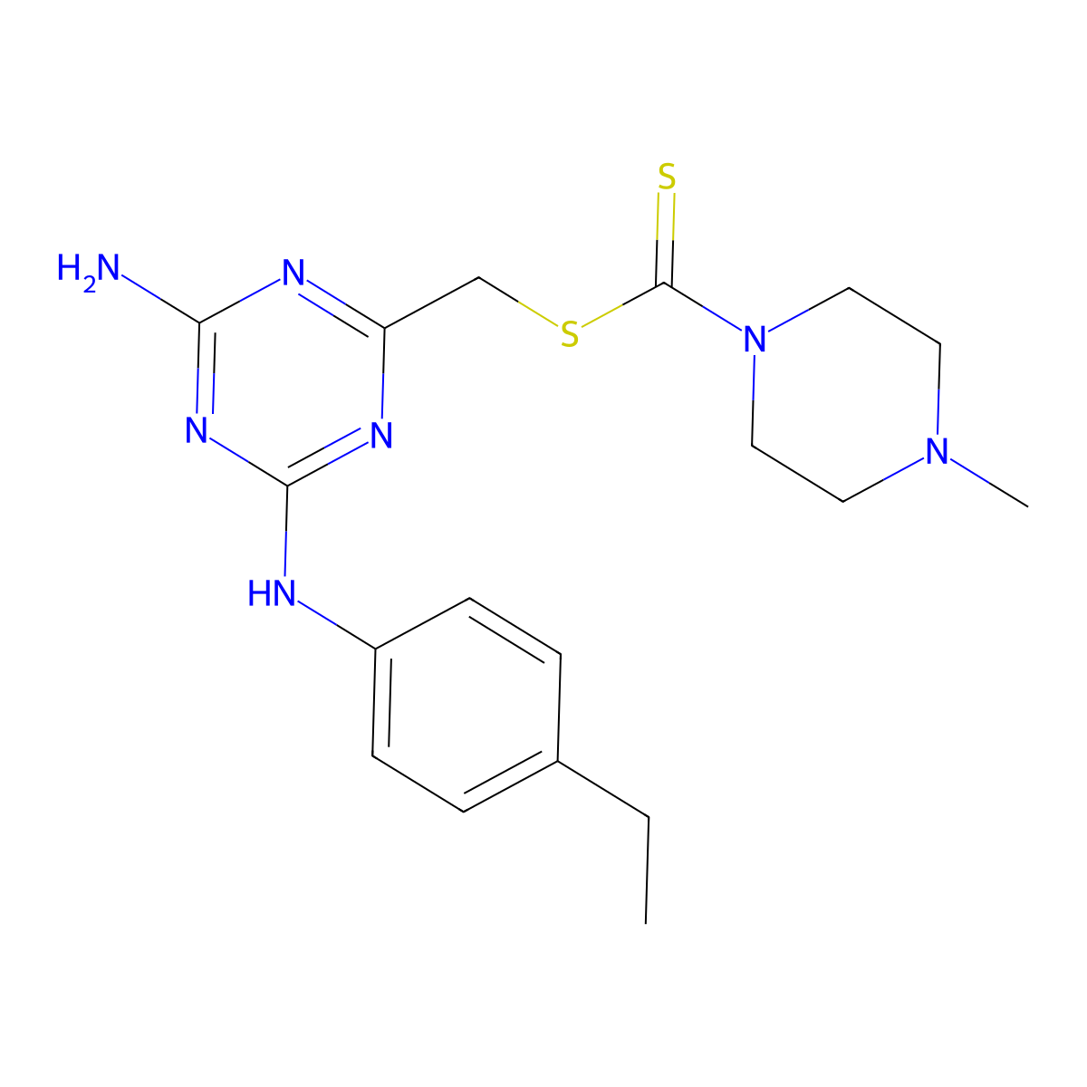 {4-Amino-6-[(4-ethylphenyl)amino]-1,3,5-triazin-2-yl}methyl 4-methylpiperazine-1-carbodithioate molecular structure, CAS 650592-94-2