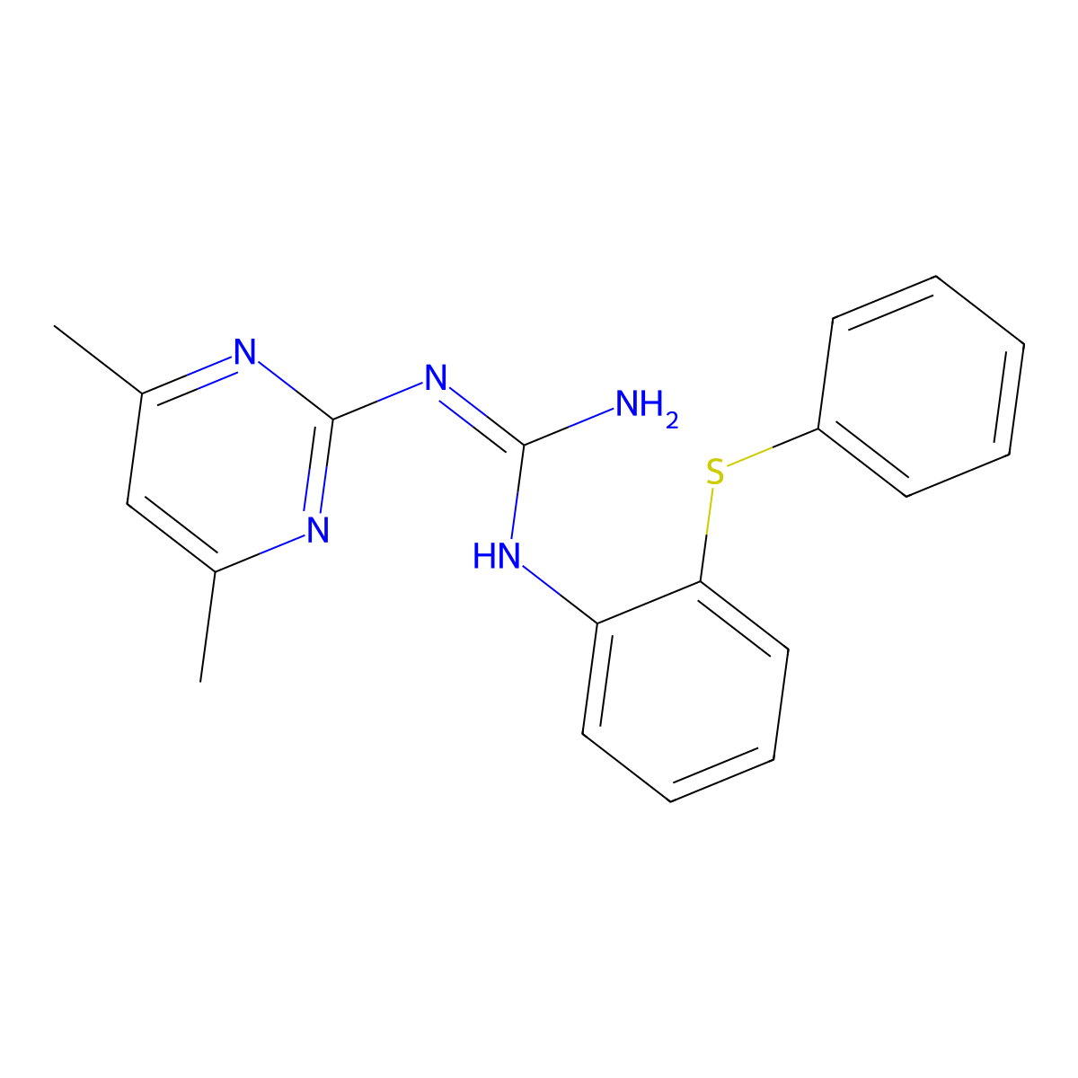1-(4,6-Dimethylpyrimidin-2-yl)-3-(2-(phenylthio)phenyl)guanidine molecular structure, CAS 650593-02-5