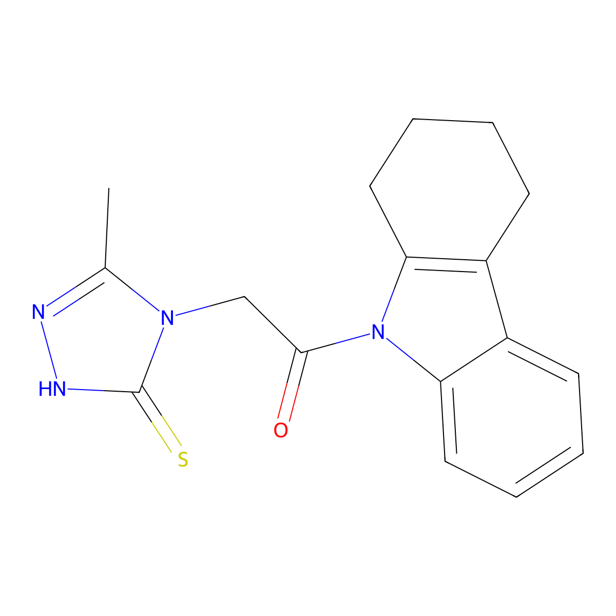 2-(3-methyl-5-sulfanylidene-1H-1,2,4-triazol-4-yl)-1-(1,2,3,4-tetrahydrocarbazol-9-yl)ethanone molecular structure, CAS 650593-04-7