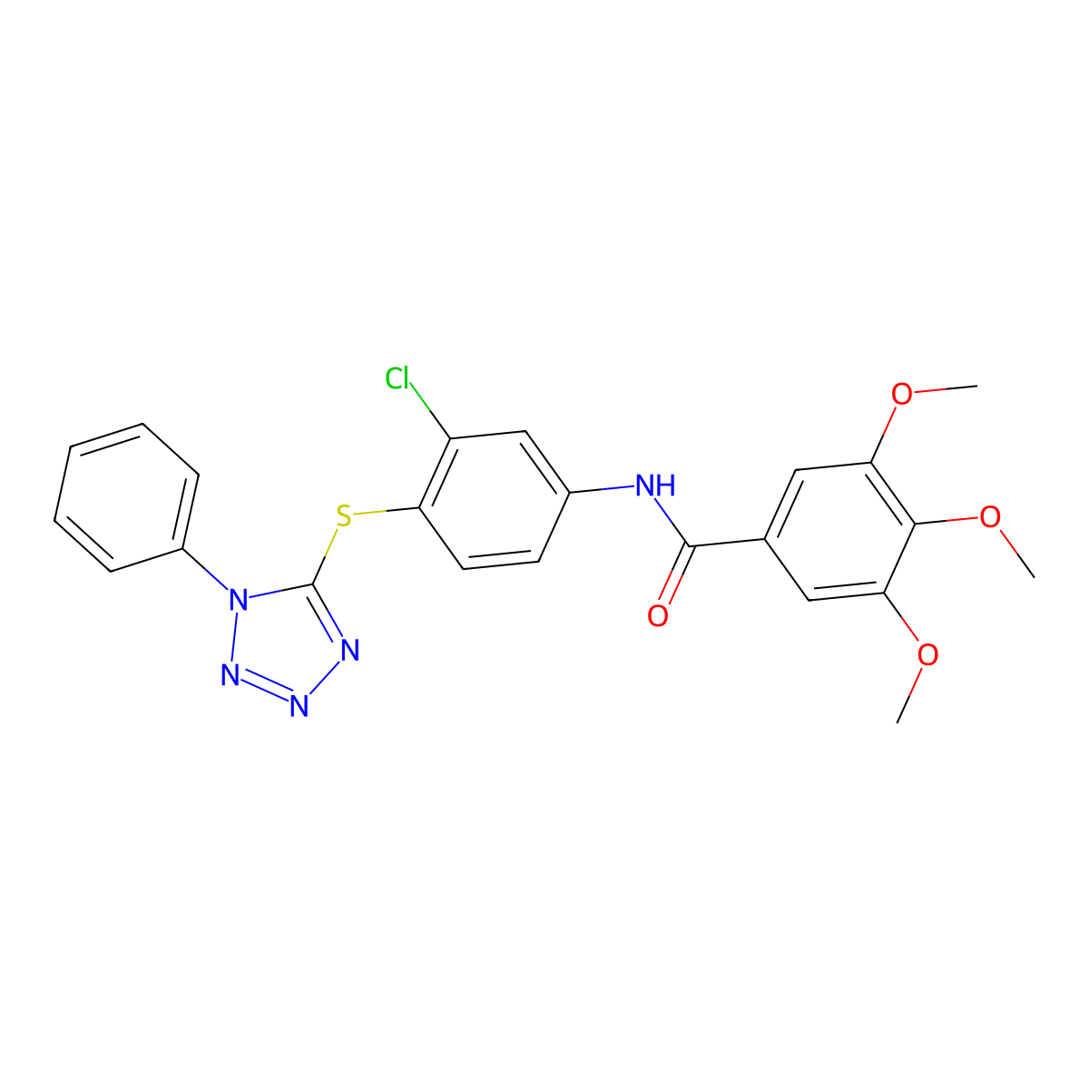 N-[3-chloro-4-(1-phenyltetrazol-5-yl)sulfanylphenyl]-3,4,5-trimethoxybenzamide molecular structure, CAS 650594-76-6