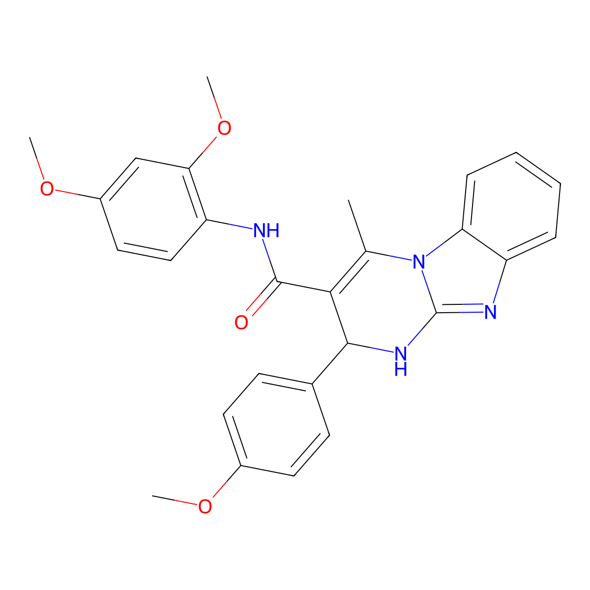 N-(2,4-dimethoxyphenyl)-2-(4-methoxyphenyl)-4-methyl-1,2-dihydropyrimido[1,2-a]benzimidazole-3-carboxamide molecular structure, CAS 650594-87-9