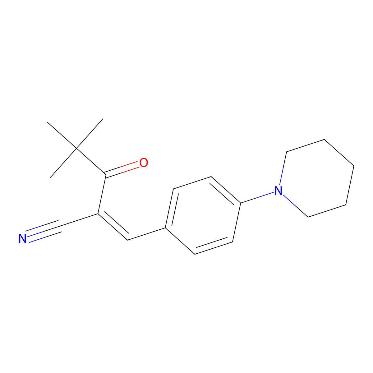 4,4-Dimethyl-3-oxo-2-{[4-(piperidin-1-yl)phenyl]methylidene}pentanenitrile molecular structure, CAS 650595-00-9