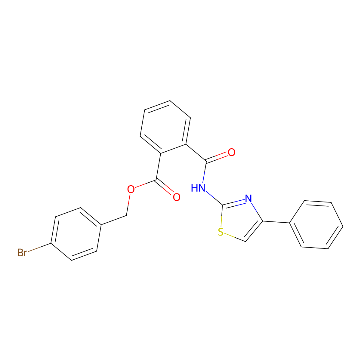 (4-Bromophenyl)methyl 2-[(4-phenyl-1,3-thiazol-2-yl)carbamoyl]benzoate molecular structure, CAS 650595-14-5