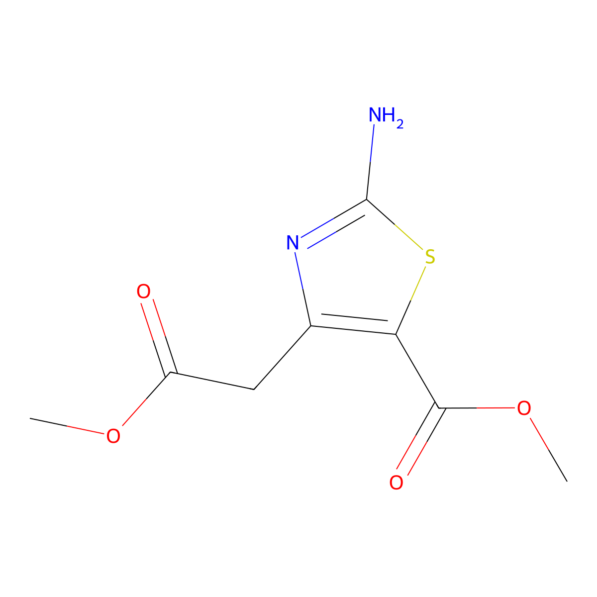 Methyl 2-amino-4-(2-methoxy-2-oxoethyl)-1,3-thiazole-5-carboxylate molecular structure, CAS 6506-30-5