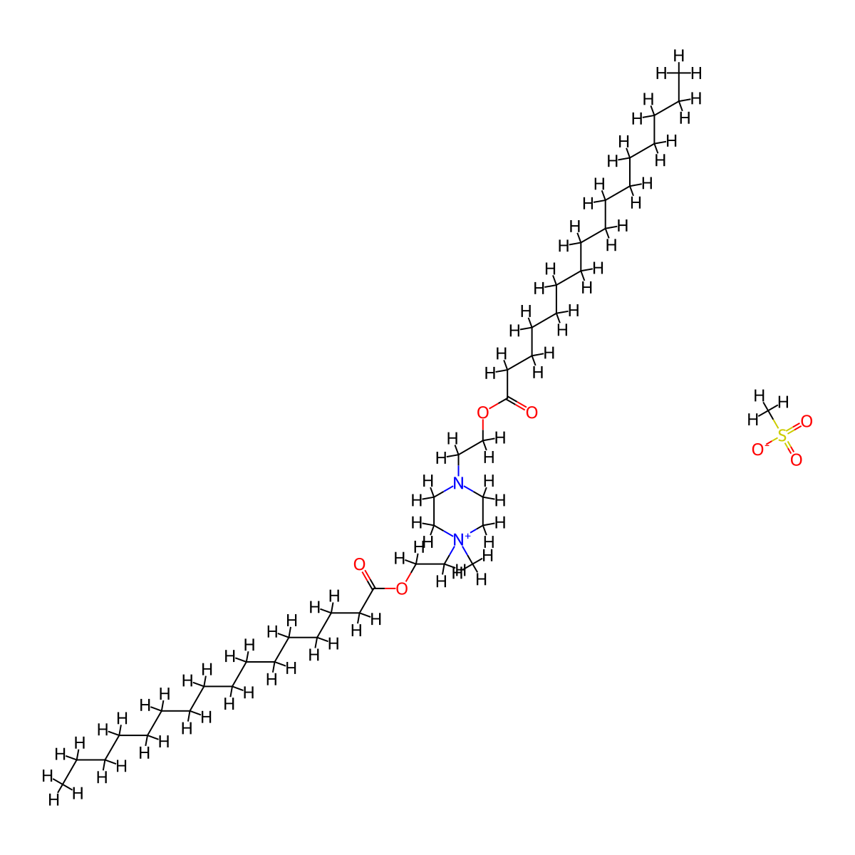 Piperazinium, 1-methyl-1,4-bis(2-((1-oxohexadecyl)oxy)ethyl)-, methyl sulfate (1:1) molecular structure, CAS 65060-30-2