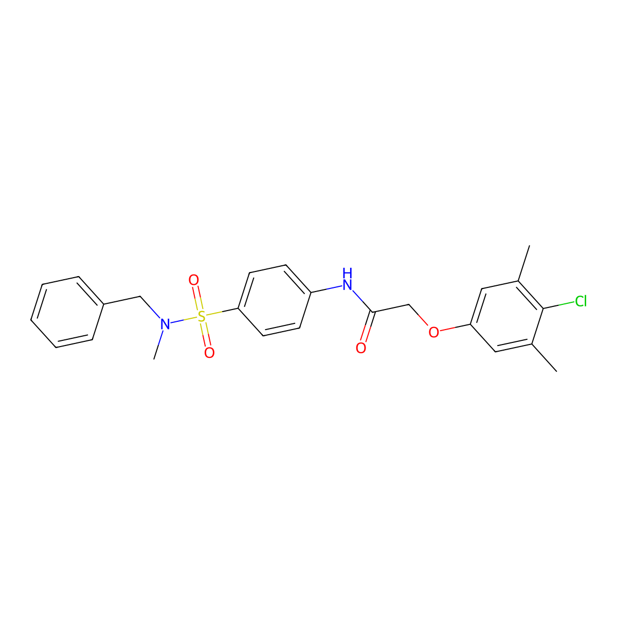N-(4-{[benzyl(methyl)amino]sulfonyl}phenyl)-2-(4-chloro-3,5-dimethylphenoxy)acetamide molecular structure, CAS 650614-47-4