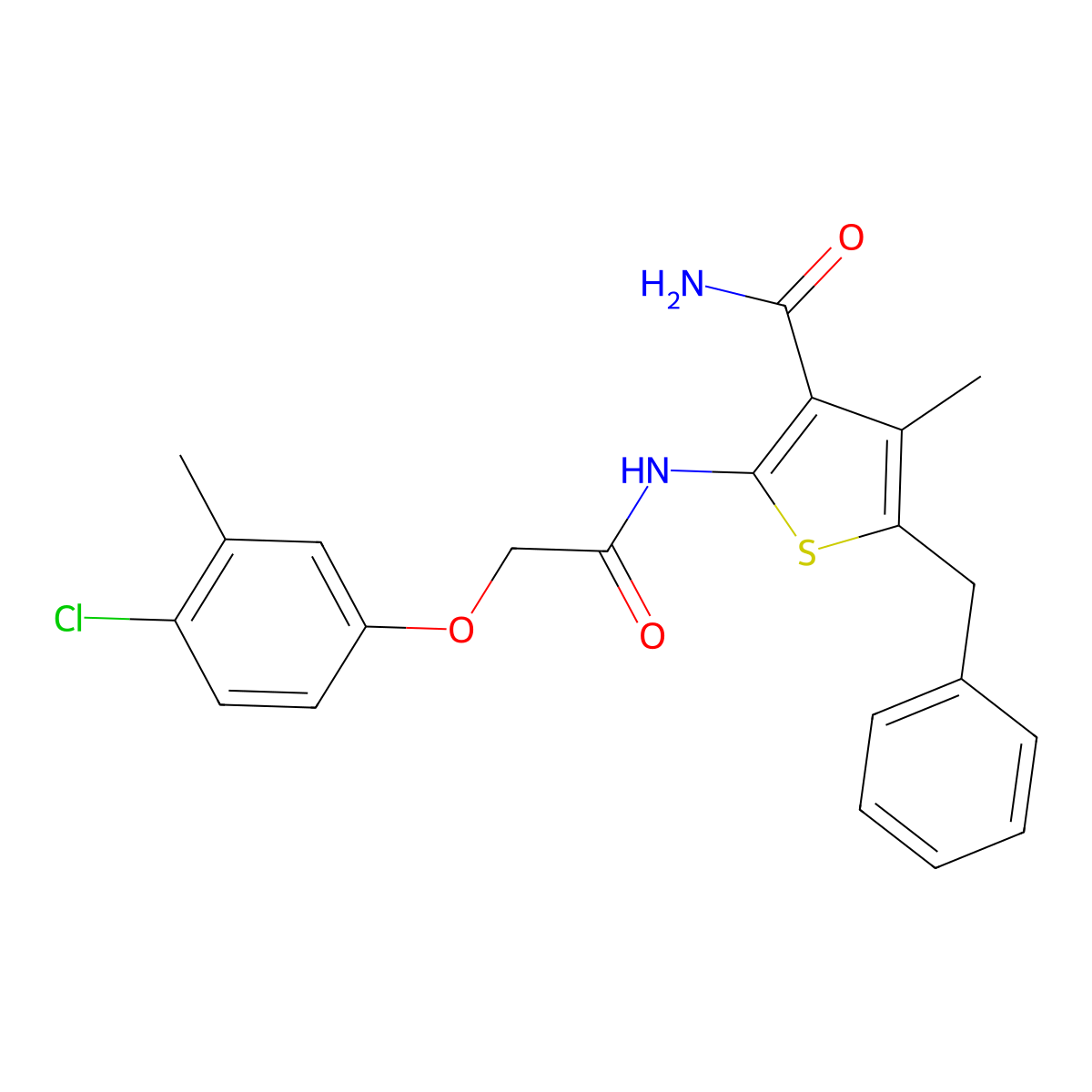 5-Benzyl-2-{[(4-chloro-3-methylphenoxy)acetyl]amino}-4-methyl-3-thiophenecarboxamide molecular structure, CAS 650614-73-6