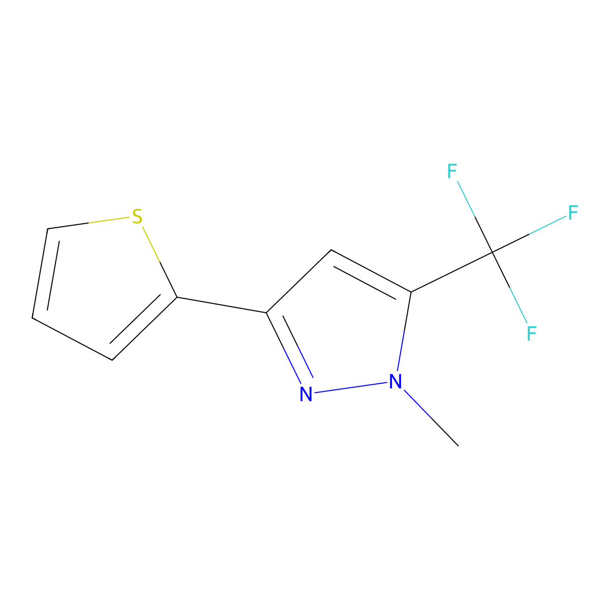 1-methyl-3-(thiophen-2-yl)-5-(trifluoromethyl)-1H-pyrazole molecular structure, CAS 650615-64-8