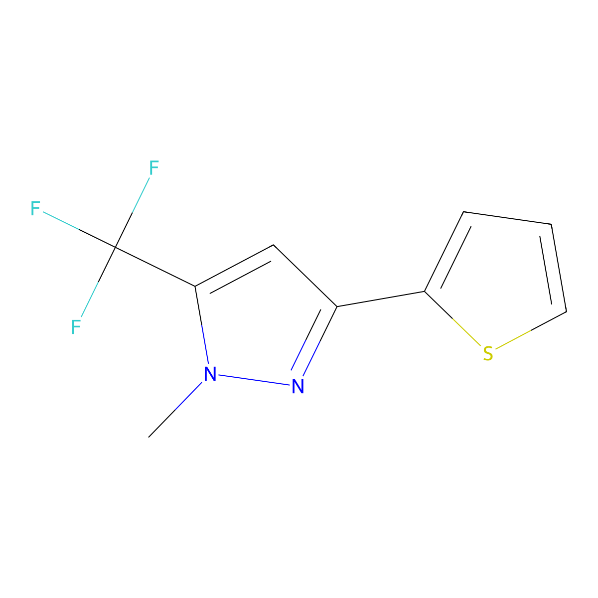 1-methyl-3-(thiophen-2-yl)-5-(trifluoromethyl)-1H-pyrazole molecular structure, CAS 650615-64-8