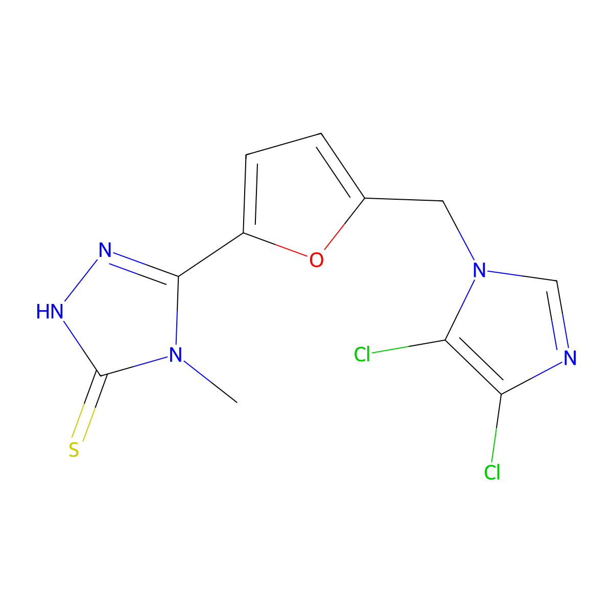 5-{5-[(4,5-dichloro-1H-imidazol-1-yl)methyl]-2-furyl}-4-methyl-4H-1,2,4-triazole-3-thiol molecular structure, CAS 650617-52-0