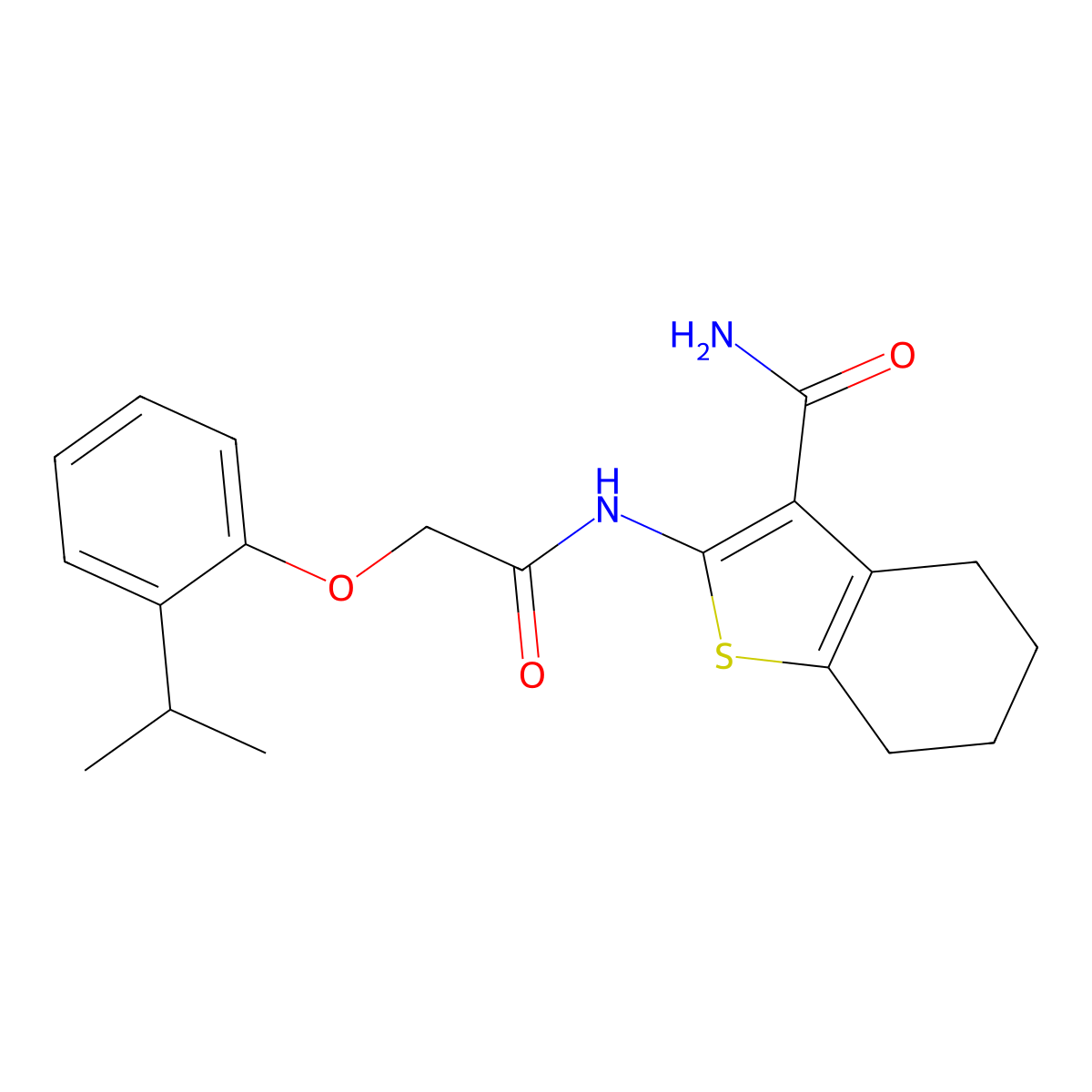 2-{[(2-Isopropylphenoxy)acetyl]amino}-4,5,6,7-tetrahydro-1-benzothiophene-3-carboxamide molecular structure, CAS 650620-44-3