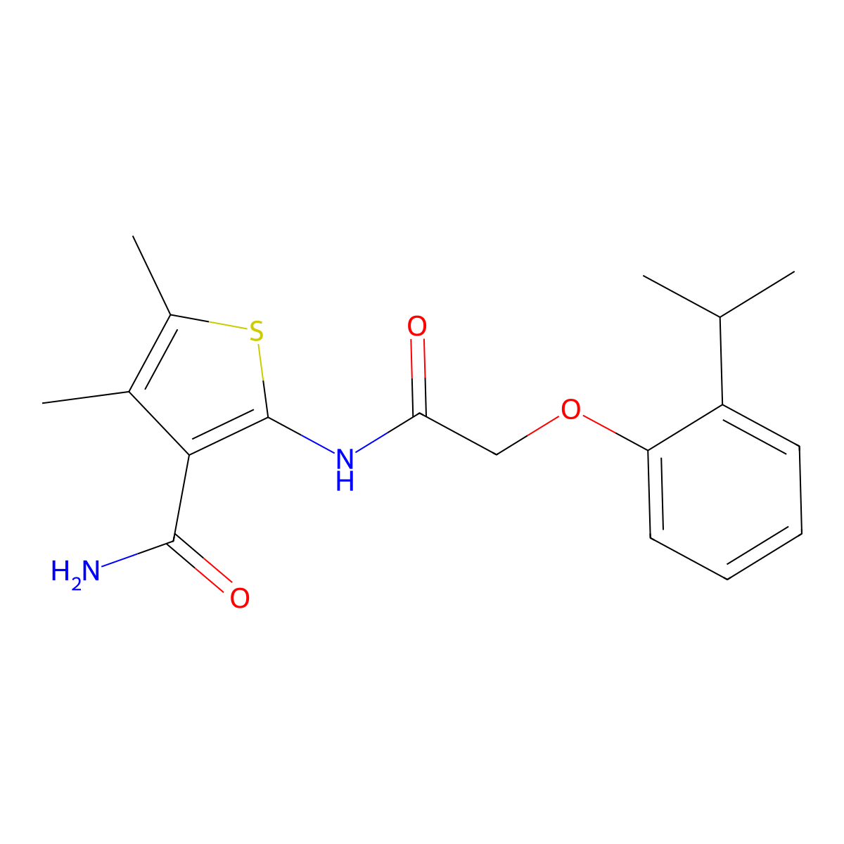 2-{[(2-Isopropylphenoxy)acetyl]amino}-4,5-dimethyl-3-thiophenecarboxamide molecular structure, CAS 650620-51-2