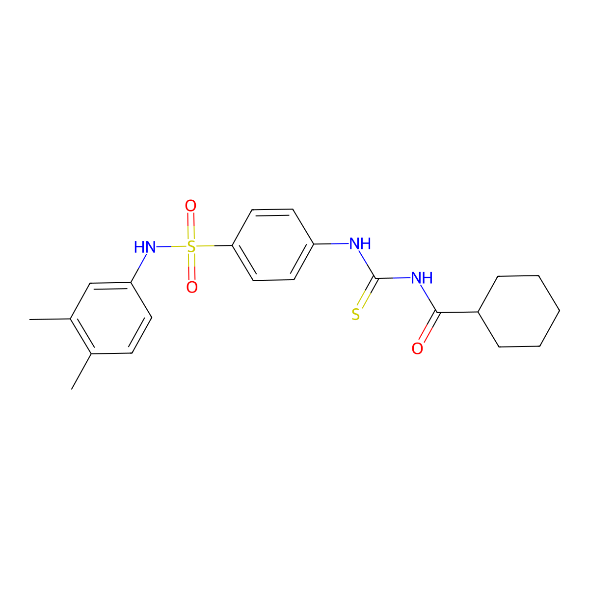 N-[[4-[(3,4-dimethylphenyl)sulfamoyl]phenyl]carbamothioyl]cyclohexanecarboxamide molecular structure, CAS 650621-45-7