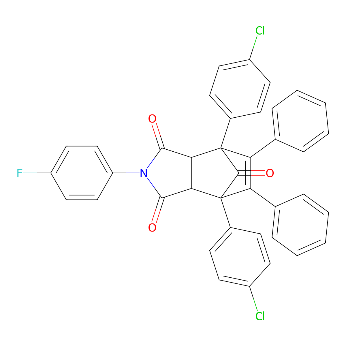 1,7-Bis(4-chlorophenyl)-4-(4-fluorophenyl)-8,9-diphenyl-4-azatricyclo[5.2.1.02,6]dec-8-ene-3,5,10-trione molecular structure, CAS 6507-76-2