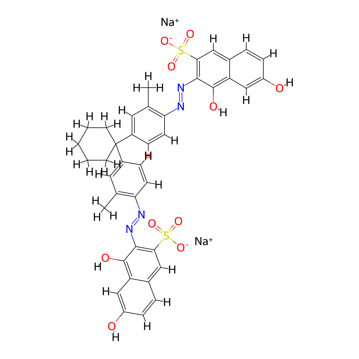 Disodium 3,3'-(cyclohexylidenebis((2-methyl-4,1-phenylene)azo))bis(4,6-dihydroxynaphthalene-2-sulphonate) molecular structure, CAS 6507-79-5