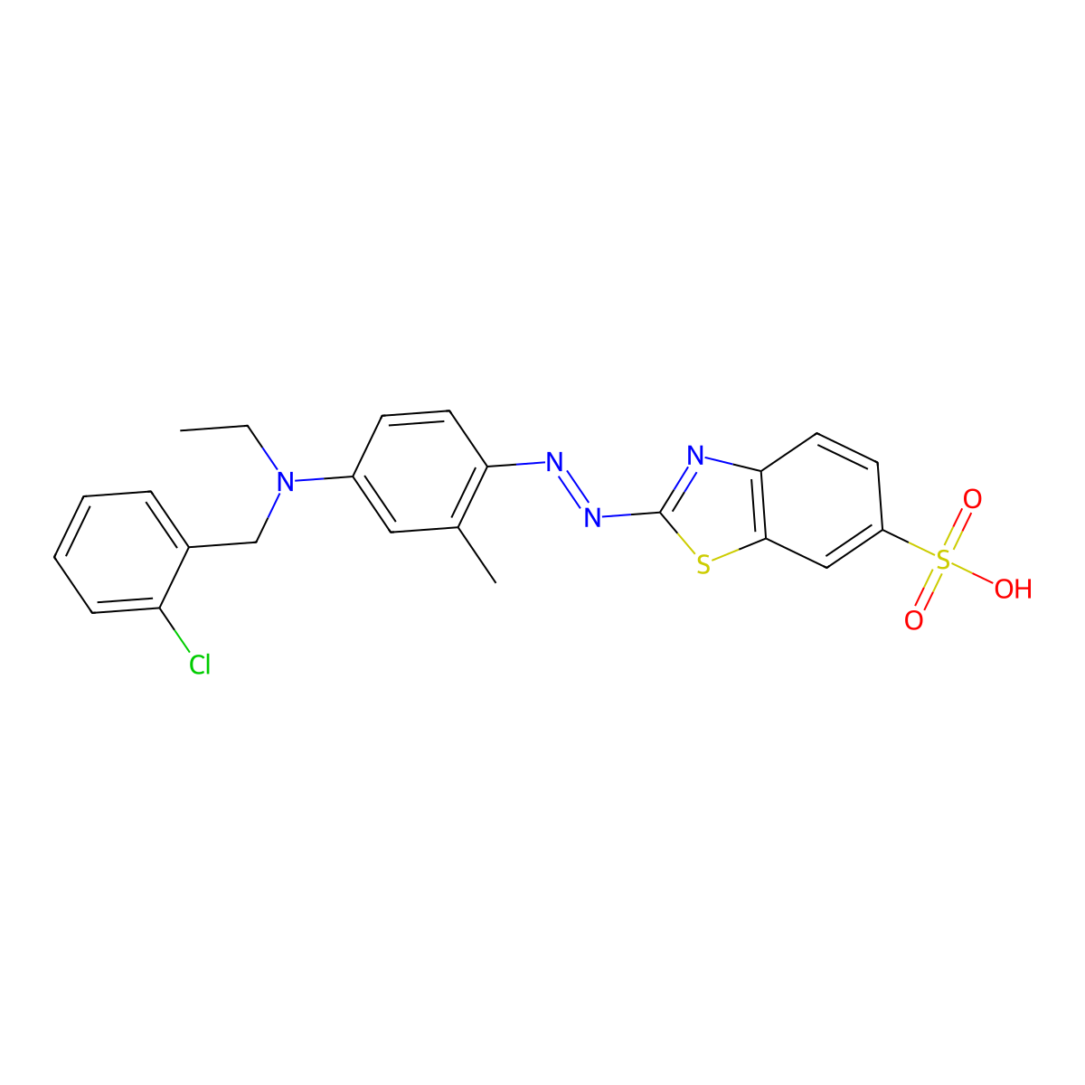 6-Benzothiazolesulfonic acid, 2-[2-[4-[[(2-chlorophenyl)methyl]ethylamino]-2-methylphenyl]diazenyl]- molecular structure, CAS 65072-41-5