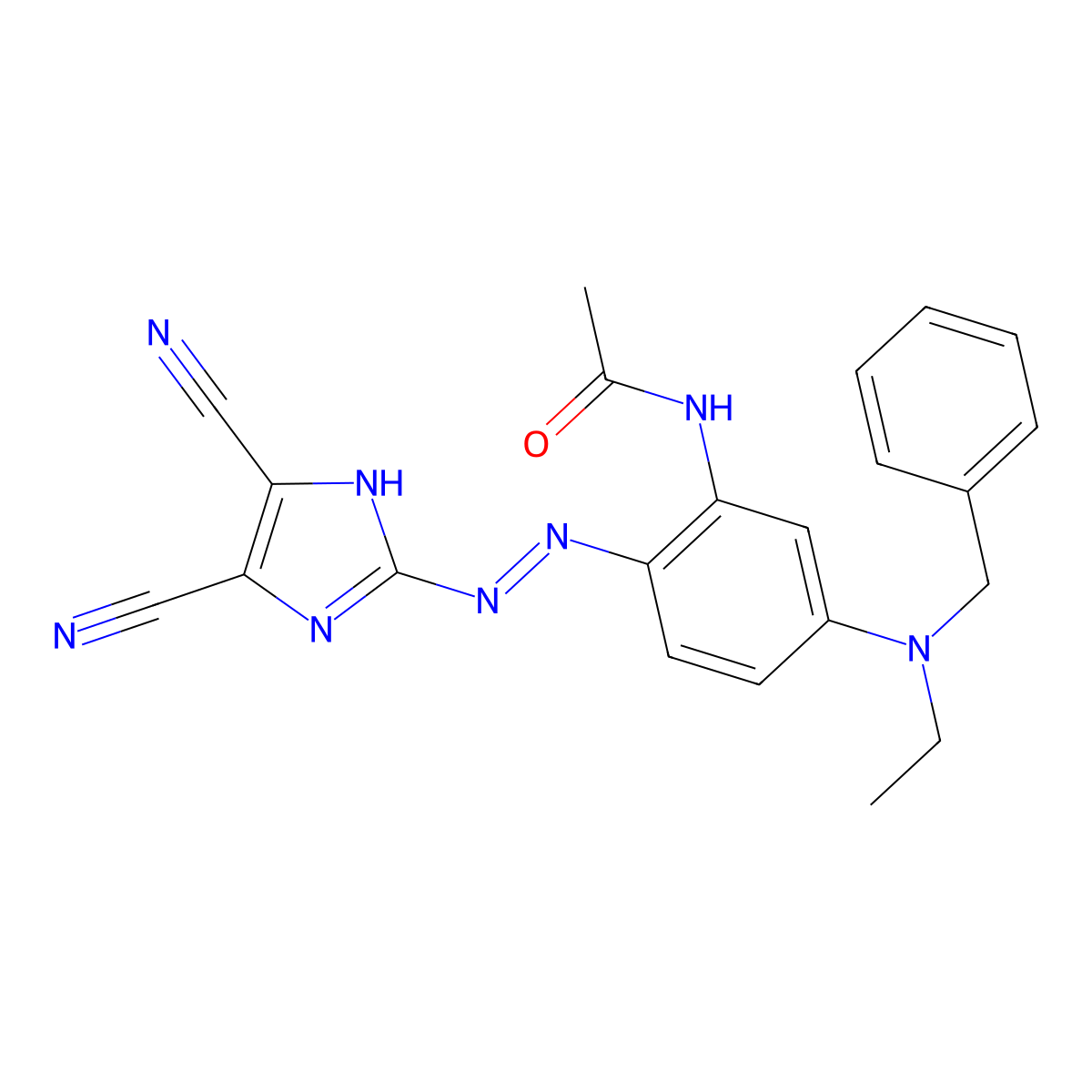 N-(2-(2-(4,5-Dicyano-1H-imidazol-2-yl)diazenyl)-5-(ethyl(phenylmethyl)amino)phenyl)acetamide molecular structure, CAS 65072-49-3