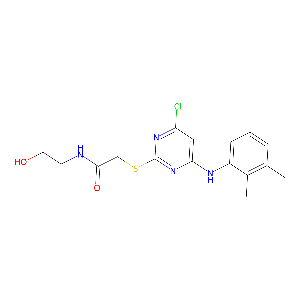 2-((4-Chloro-6-((2,3-dimethylphenyl)amino)-2-pyrimidinyl)thio)-N-(2-hydroxyethyl)acetamide molecular structure, CAS 65089-17-0