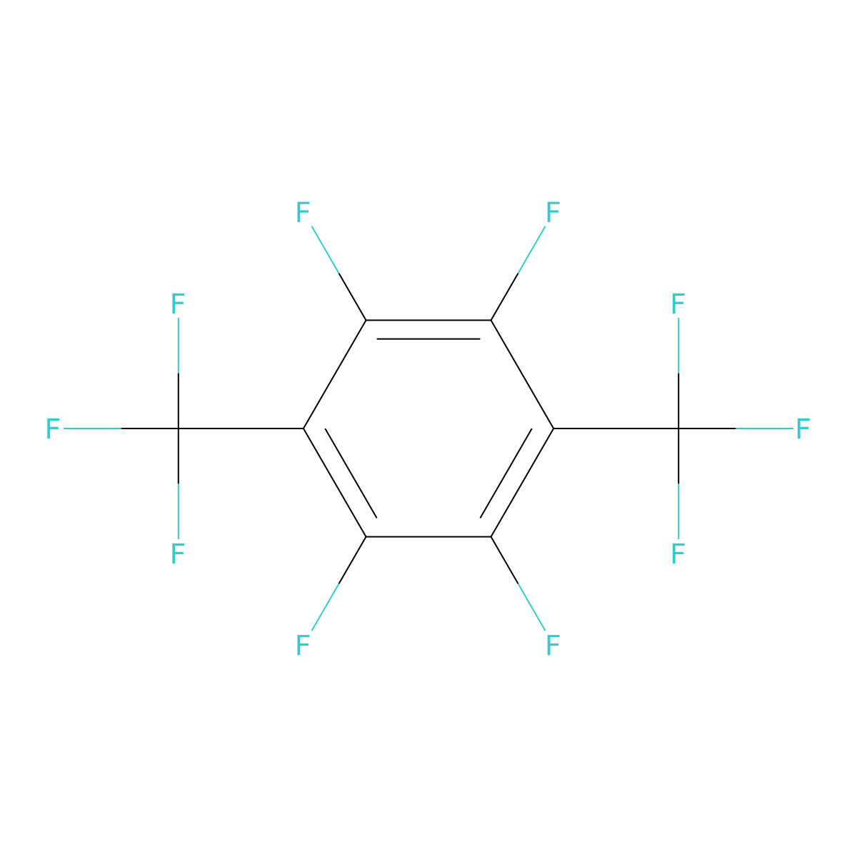 Benzene, 1,2,4,5-tetrafluoro-3,6-bis(trifluoromethyl)- molecular structure, CAS 651-89-8