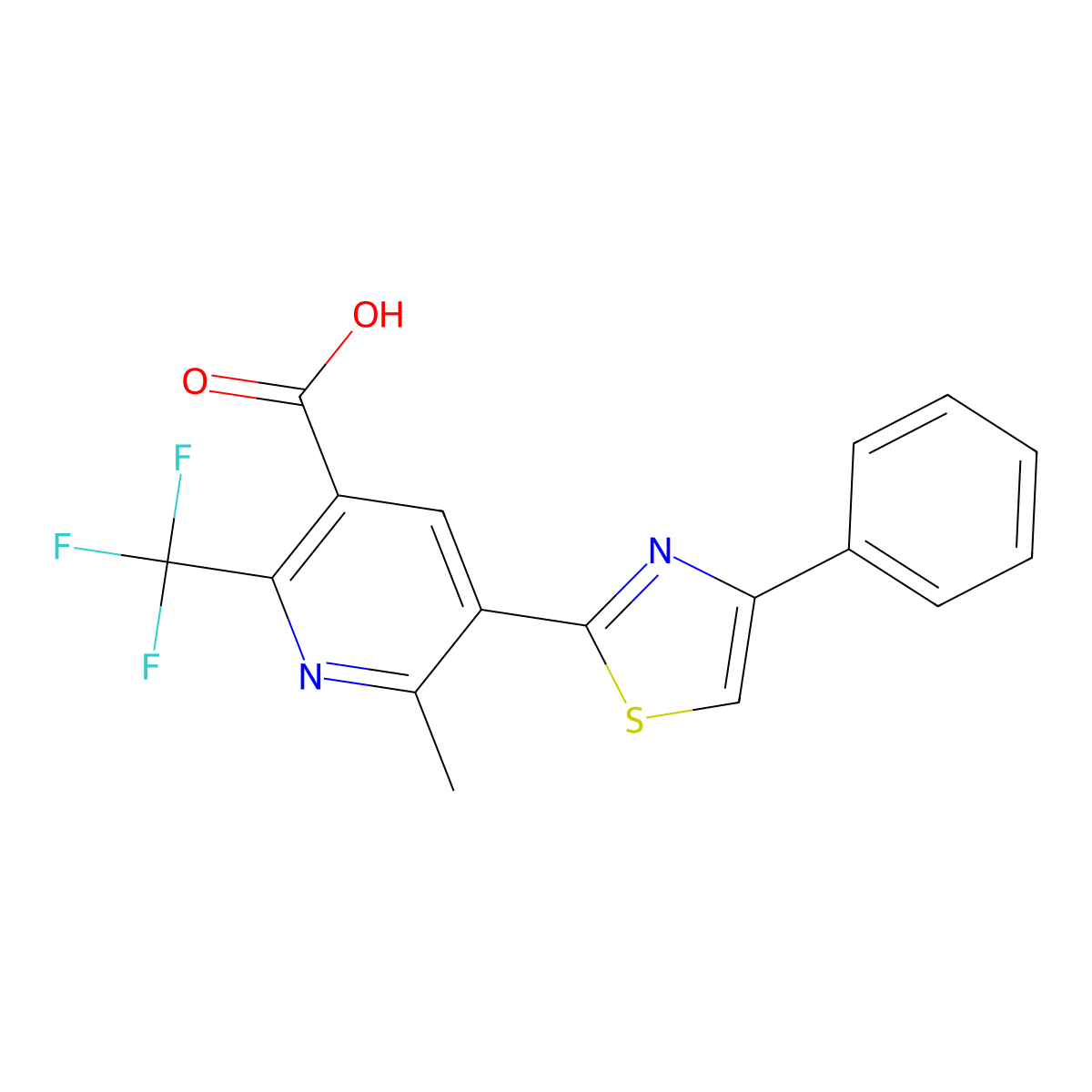 6-Methyl-5-(4-phenyl-1,3-thiazol-2-yl)-2-(trifluoromethyl)pyridine-3-carboxylic acid molecular structure, CAS 651004-85-2