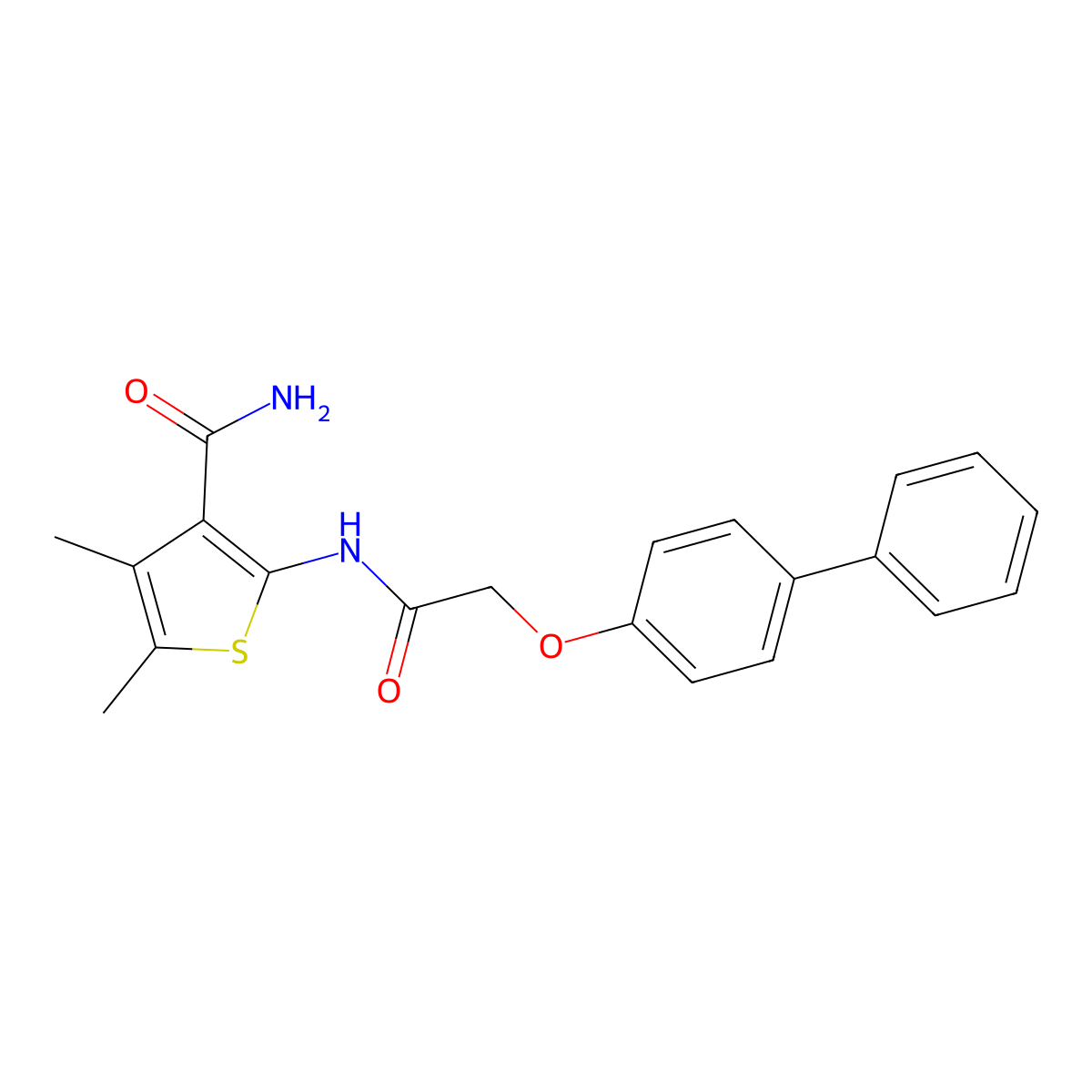 2-{[(Biphenyl-4-yloxy)acetyl]amino}-4,5-dimethylthiophene-3-carboxamide molecular structure, CAS 651018-49-4