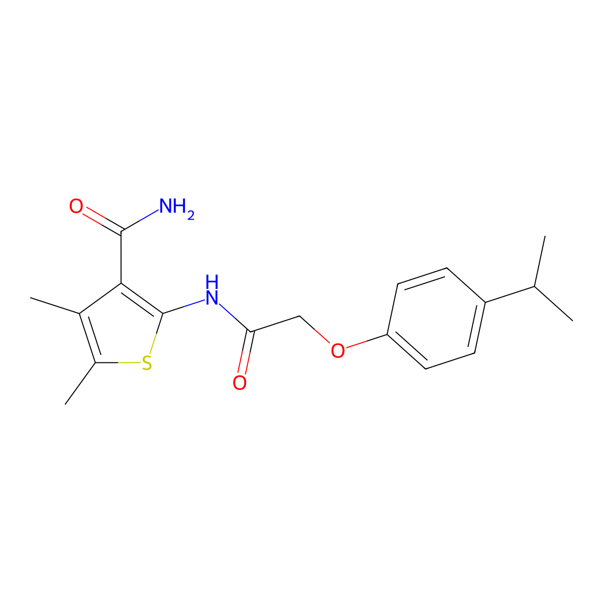 2-{[(4-Isopropylphenoxy)acetyl]amino}-4,5-dimethyl-3-thiophenecarboxamide molecular structure, CAS 651018-76-7