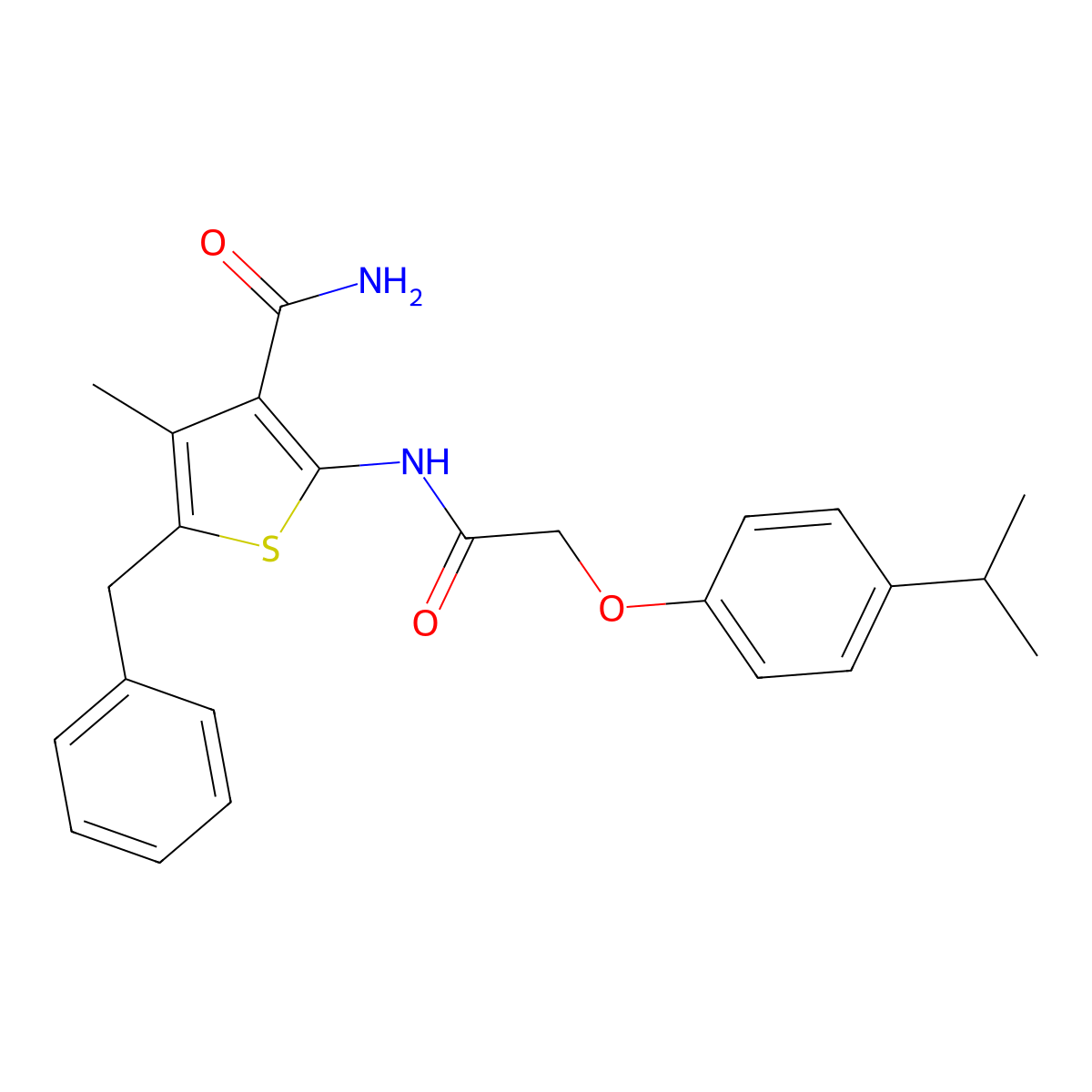 5-Benzyl-2-{[(4-isopropylphenoxy)acetyl]amino}-4-methyl-3-thiophenecarboxamide molecular structure, CAS 651018-77-8