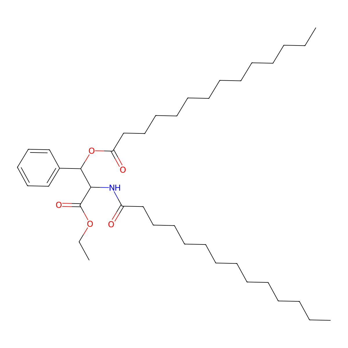 (1S,2R)-3-Ethoxy-3-oxo-1-phenyl-2-tetradecanamidopropyl tetradecanoate molecular structure, CAS 651041-45-1