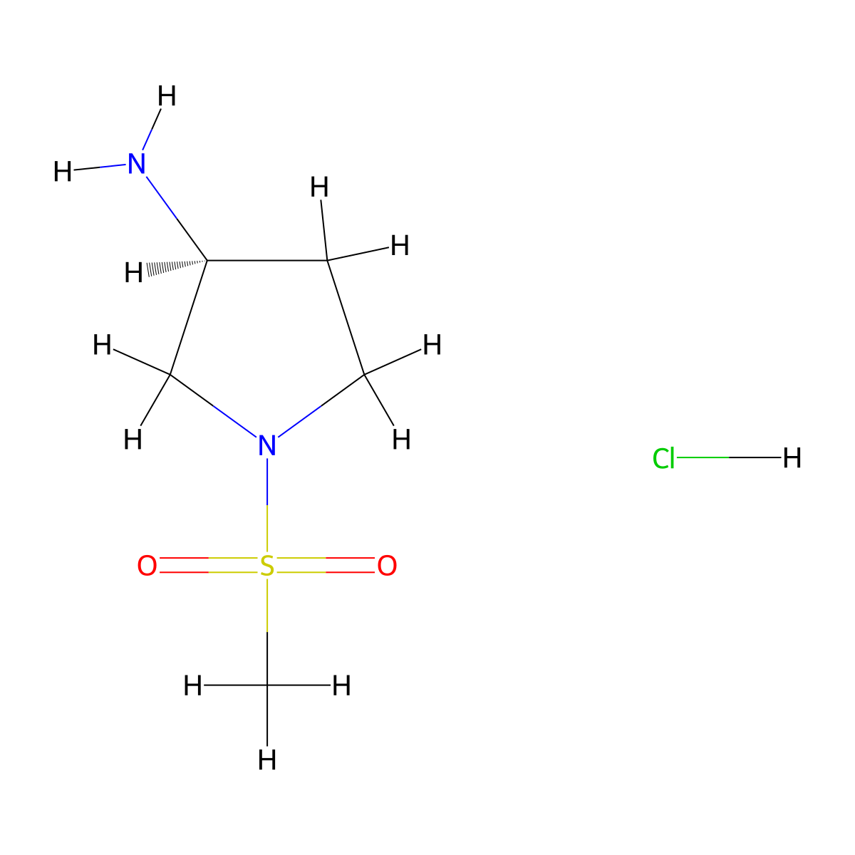 (S)-1-(Methylsulfonyl)pyrrolidin-3-amine hydrochloride molecular structure, CAS 651056-84-7