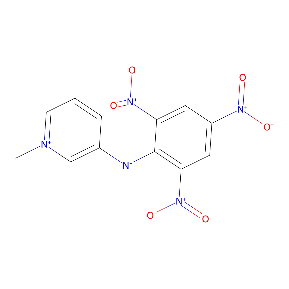 1-Methyl-3-[(2,4,6-trinitrophenyl)azanidyl]pyridin-1-ium molecular structure, CAS 65112-85-8