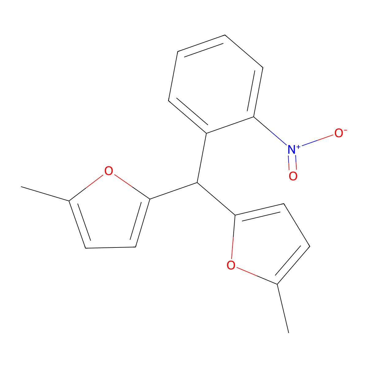 Furan, 2,2'-[(2-nitrophenyl)methylene]bis[5-methyl- molecular structure, CAS 65119-13-3