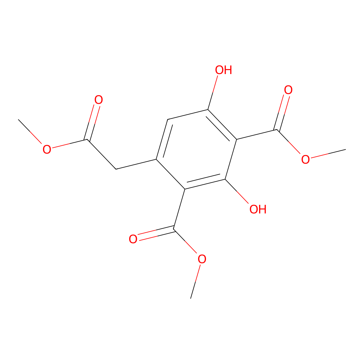 Dimethyl 2,4-dihydroxy-6-(2-methoxy-2-oxoethyl)isophthalate molecular structure, CAS 6512-25-0