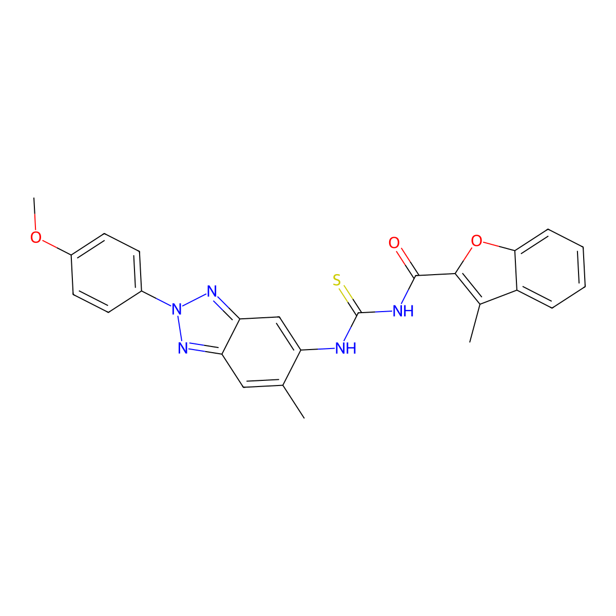 N-{[2-(4-methoxyphenyl)-6-methyl-2H-benzotriazol-5-yl]carbamothioyl}-3-methyl-1-benzofuran-2-carboxamide molecular structure, CAS 6512-41-0