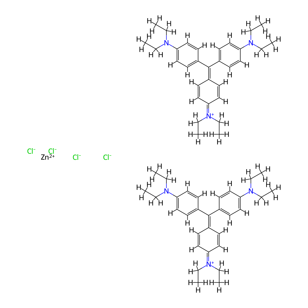 (4-(Bis(4-(diethylamino)phenyl)methylene)-2,5-cyclohexadien-1-ylidene)diethylammonium tetrachlorozincate molecular structure, CAS 65121-93-9