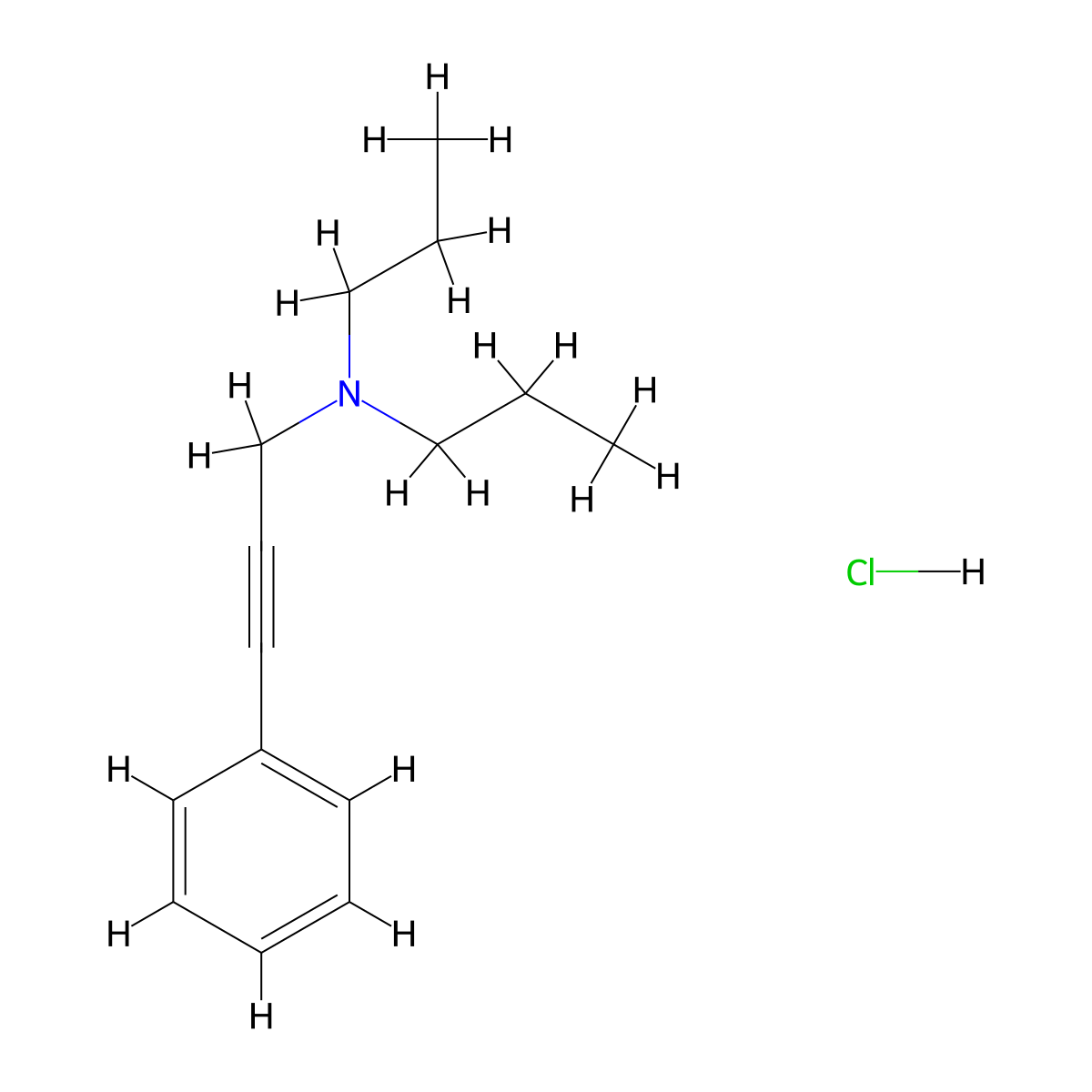 2-Propyn-1-amine, N,N-dipropyl-3-phenyl-, hydrochloride molecular structure, CAS 65126-87-6