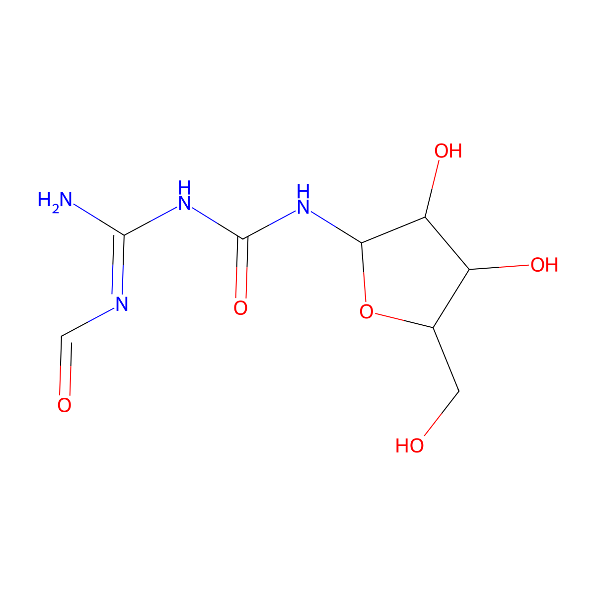 N-[amino-[[3,4-dihydroxy-5-(hydroxymethyl)oxolan-2-yl]carbamoylamino]methylidene]formamide molecular structure, CAS 65126-88-7
