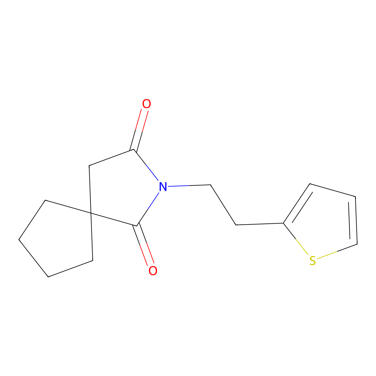 2-(2-(Thiophen-2-yl)ethyl)-2-azaspiro[4.4]nonane-1,3-dione molecular structure, CAS 651292-29-4